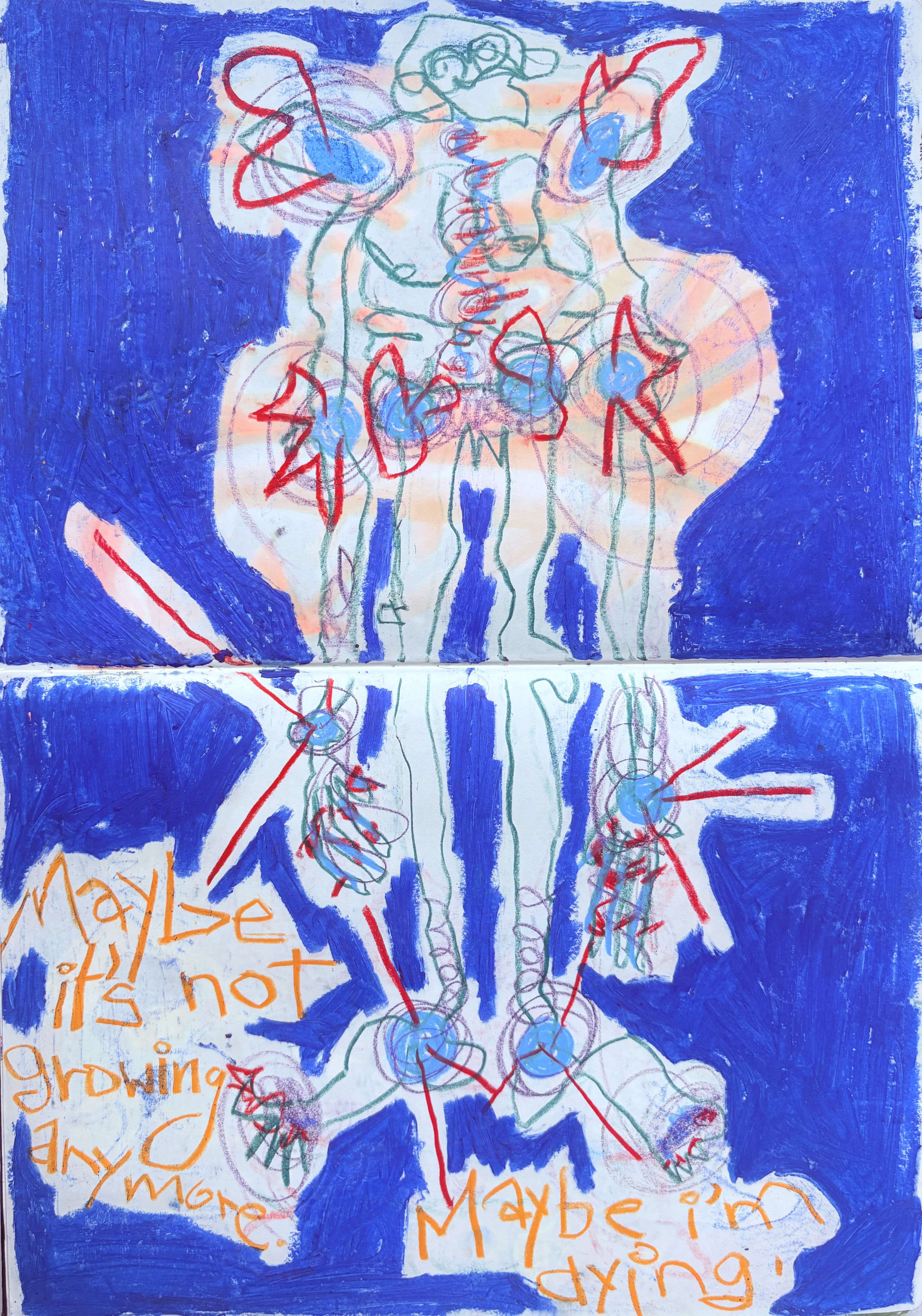 personal illustration of my chronic pain in joints, using oil pastels and crayon